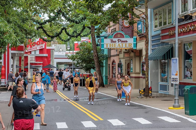 Dancers performing in the street at the Dollywood amusement park in Pigeon Forge, TN