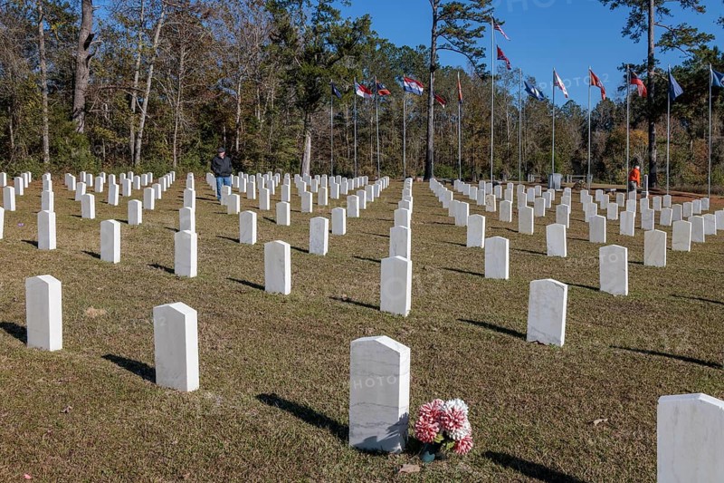 Headstones of many confederate soldiers at the Enterprise Confederate Cemetery in Enterprise, Mississippi, USA