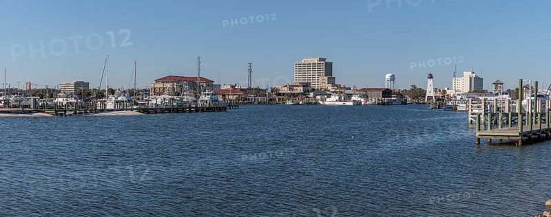 Panorama of mall craft harbor in Gulfport Mississippi, USA
