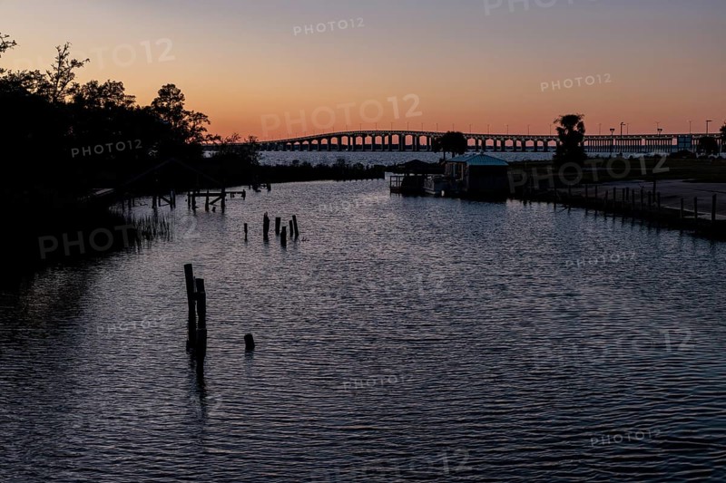 Bay St. Louis Bridge passes behind an inlet at Henderson Point in Pass Christian, Mississippi, USA
