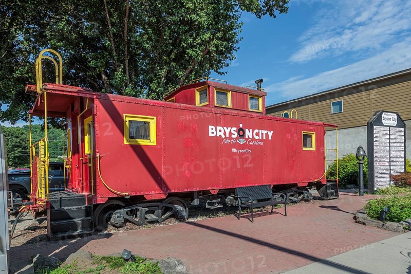 Train caboose display in downtown Bryson City, North Carolina