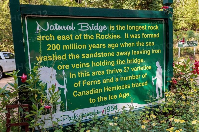 Sign at Natural Bridge Park describes the geology and natural vegetation within the park located near Natural Bridge, Alabama, USA