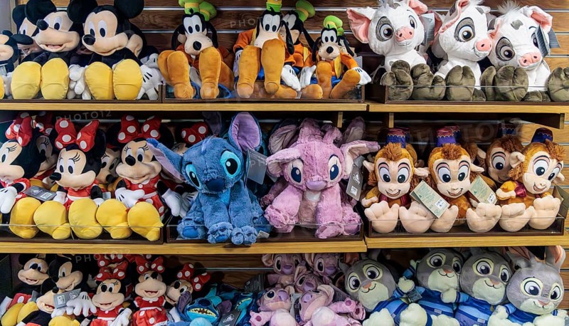 Stuffed character toys for sale at Walt Disney World Fort Wilderness campgrouund store in Orlando, Florida