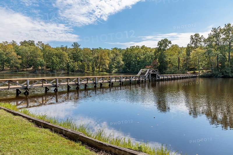 Bridge on Cub Creek Trail over Cub Creek Lake in Natchez Trace State Park near Wildersville, Tennessee