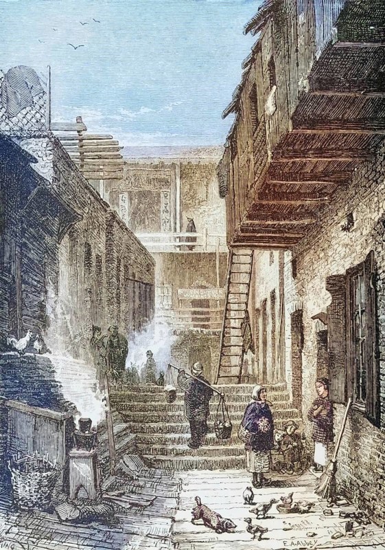 View of Chinatown in San Francisco, California, c. 1870, America, digital reproduction from American Pictures, drawn with pen and pencil, coloured, by Samuel Manning, published c. 1880, Historical