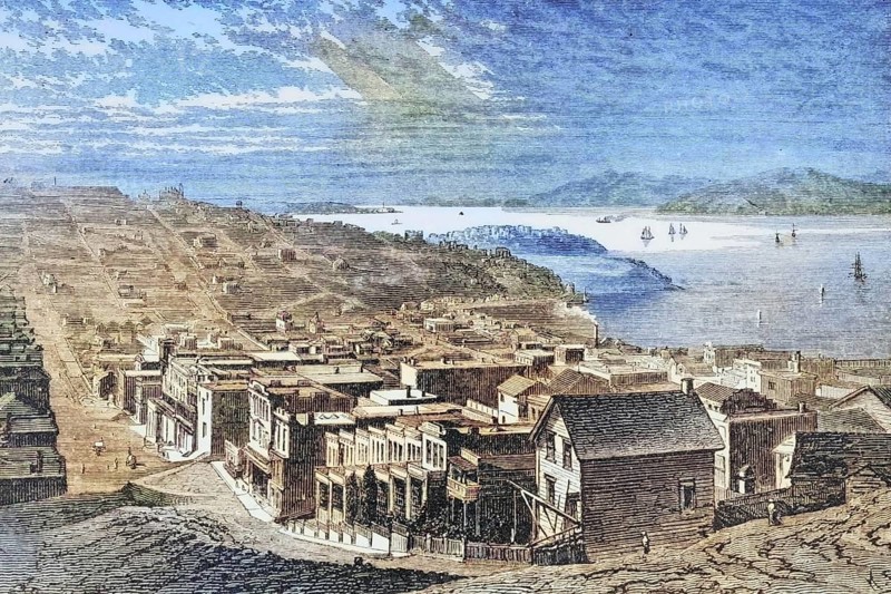 The Golden Gate in San Francisco, California, circa 1870, America, digital reproduction from American Pictures, drawn with pen and pencil, coloured, by Samuel Manning, published circa 1880, Historical