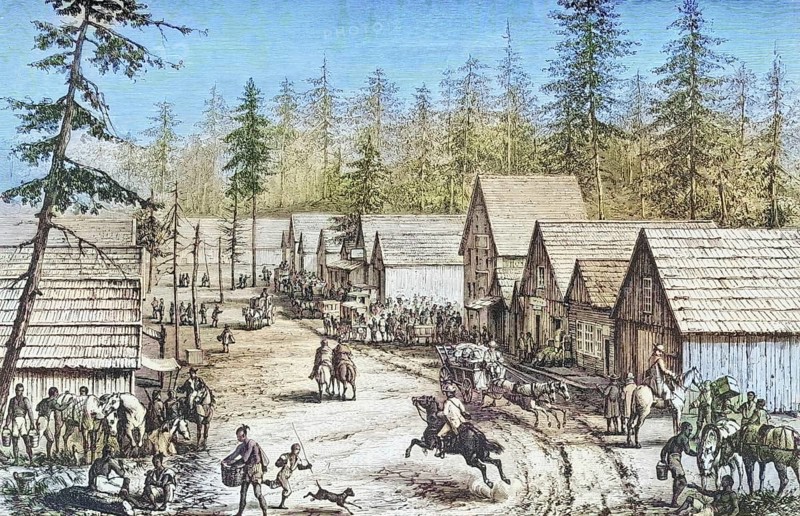 Street scene in Cisco Station, California, c. 1870, America, digital reproduction from American Pictures, drawn with pen and pencil, coloured, by Samuel Manning, published c. 1880, Historical
