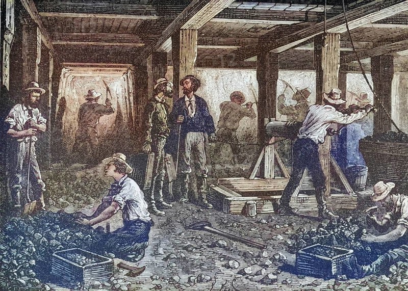 Silver mining in Nevada in the 1870s, America, digital reproduction from American Pictures, drawn with pen and pencil, coloured, by Samuel Manning, published circa 1880, Historical