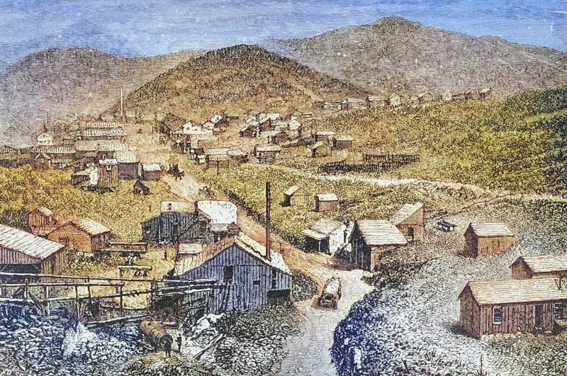 Silver City, Nevada, circa 1870, America, digital reproduction from American Pictures, drawn with pen and pencil, coloured, by Samuel Manning, published circa 1880, Historical