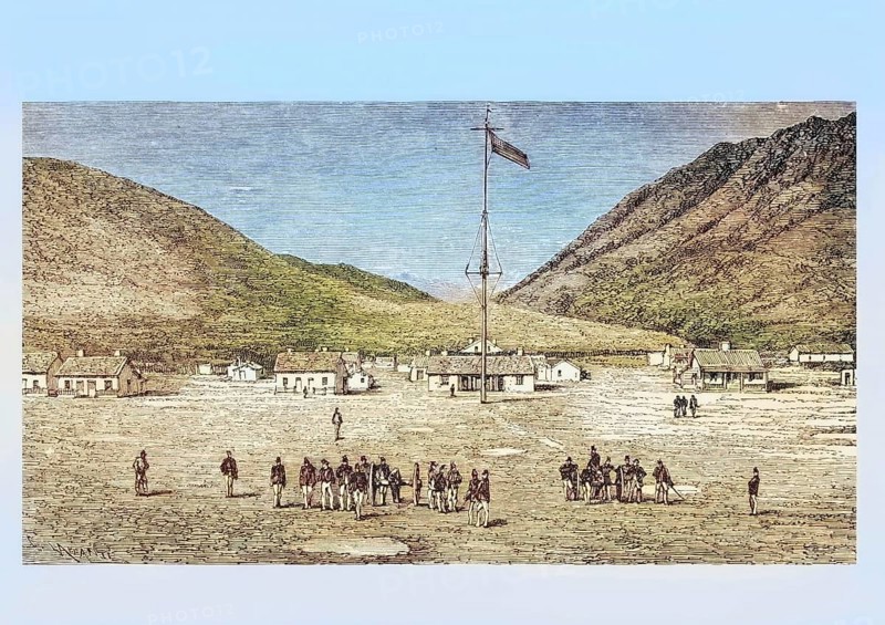 Fort Douglas Camp and Red Buttes Ravine near Salt Lake City, Utah, circa 1870, America, digital reproduction from American Pictures, drawn in pen and pencil, coloured, by Samuel Manning, published circa 1880, Historical