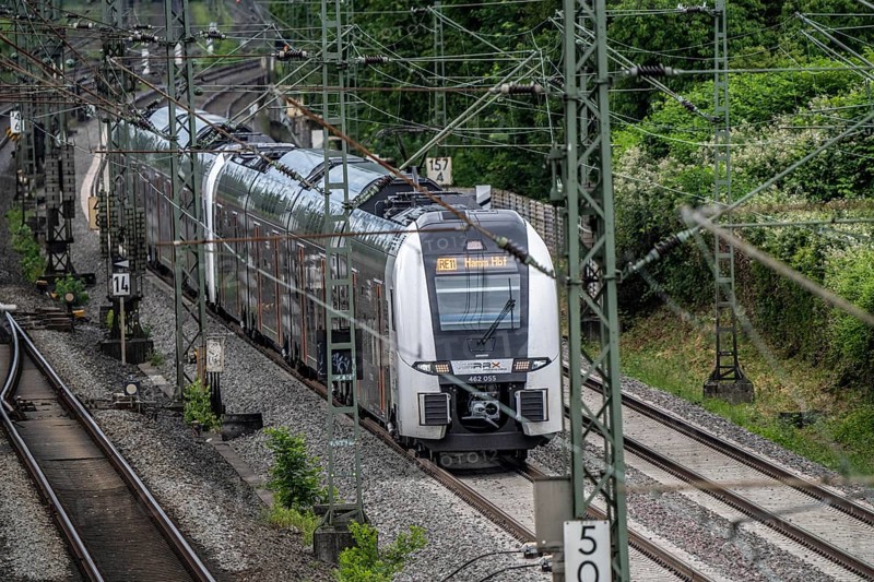 RE1, RRX, Rhein-Ruhr-Express, Regional Express, by National Express, train on the line between Bochum and Dortmund, at Dortmund-Marten, multi-track line for local and long-distance transport, Dortmund, North Rhine-Westphalia, Germany