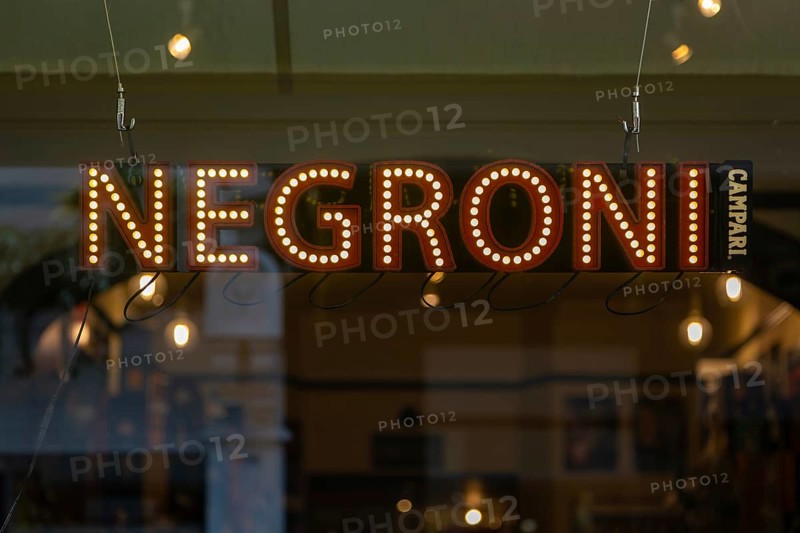 LED sign for Negroni, city of Bath, north east Somerset, England, UK