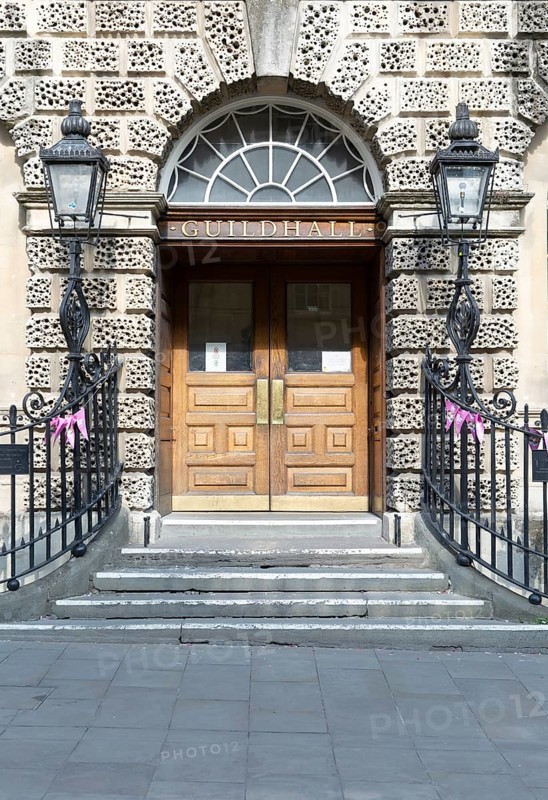 Main entrance doorway of the Guildhall, city of Bath, north east Somerset, England, UK
