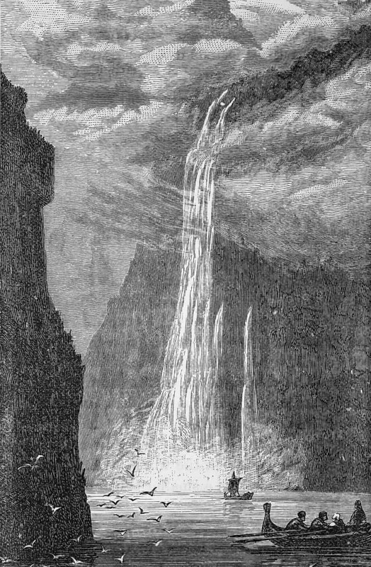 The Seven Sisters Waterfalls, Geirangerfjord, around 1870, Norway, digital reproduction of a historical original