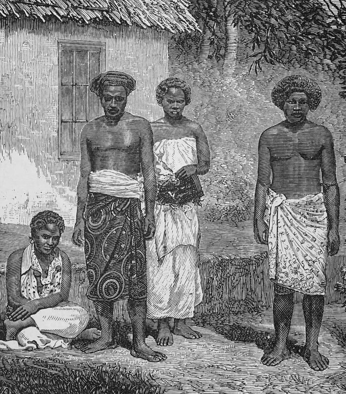 Native people on Tonga and Fuji, around 1870, islands in the Pacific Ocean, digital reproduction of a historical model
