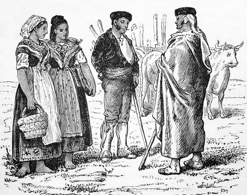 Peasants in traditional dress, Andalusia, around 1870, Spain, digital reproduction of a historical model