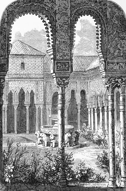 The Court of the Lions, Alhambra Palace, Granada, c. 1870, Spain, digital reproduction of a historical model