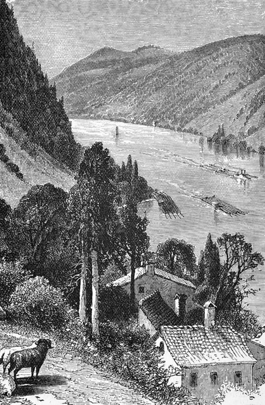 The upper Danube, between Passau and Linz, around 1870, Germany, digital reproduction of a historical model