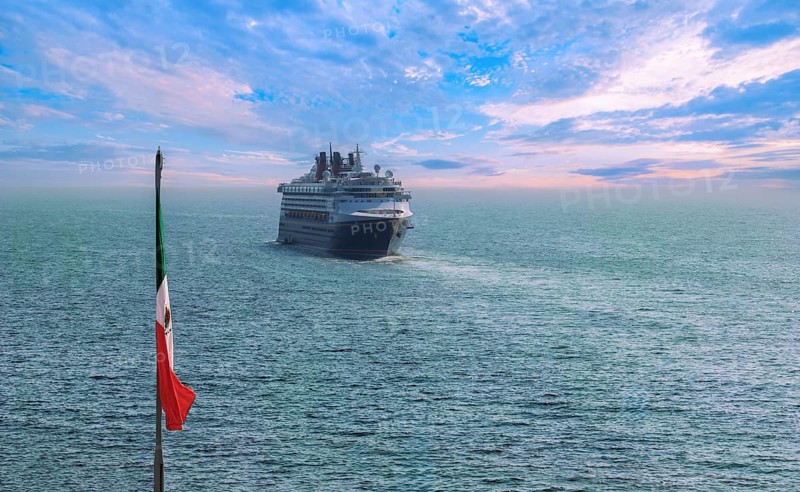 Cruise ship arriving at Puerto Vallarta vacation, Mexico. Scenic ocean and beach views