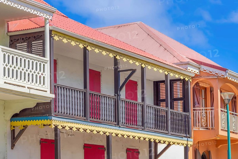 Caribbean cruise vacation. Colonial scenic colorful streets of Marigot in Saint Martin
