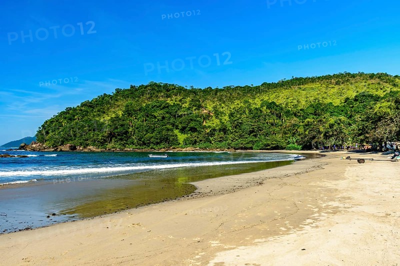 The sea of ??the paradisiacal Bonete beach on the island of Ilhabela on the coast of Sao Paulo, Ilhabela, Sao Paulo, Brazil