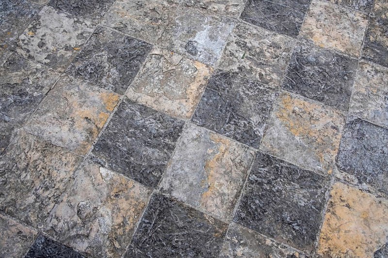 Grey-yellow pavement, background, texture, Kotor, Montenegro, Balkans