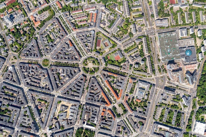 Szczecin, Centrum, roundabout, Plac Grunwaldzki, Pomerania, centre, Szczecin, Pomeranian Voivodeship, voivodeship, West Pomerania, Poland aerial view, traffic, road, star
