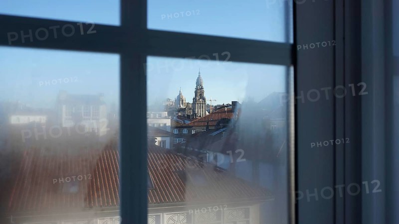 View from a window of Santiago de Compostela Cathedral at the end of the Camino de Santiago, pilgrimage on the Caminho Portugues, Spain
