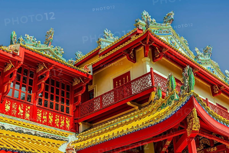 Roof structure with red beams, Wehat-Chamrun Residence, Thai King's Summer Palace, Bang Pa-In, near Ayutthaya, Thailand