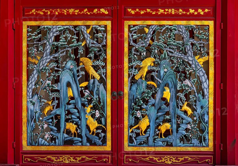 Window shutter with carved Chinese motifs, Thai King's Summer Palace, Bang Pa-In, near Ayutthaya, Thailand