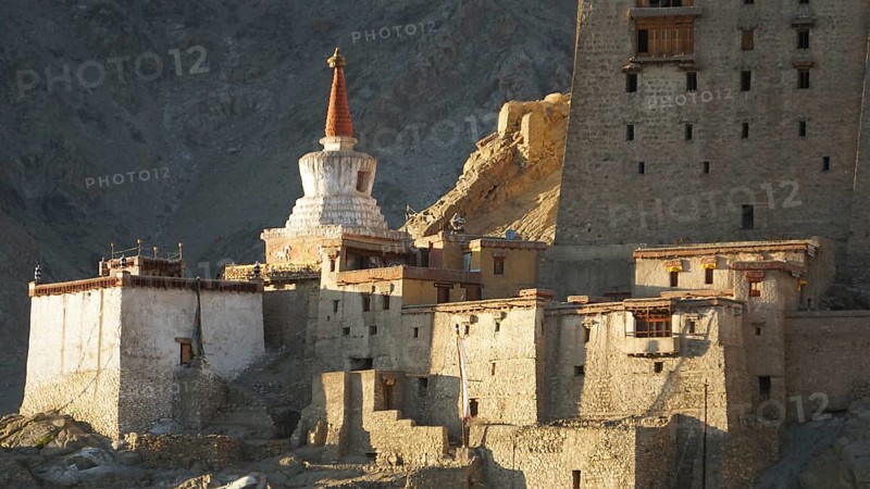 Leh Palace in the last rays of sunshine, Leh, trekking in Ladakh, Himalayas, India