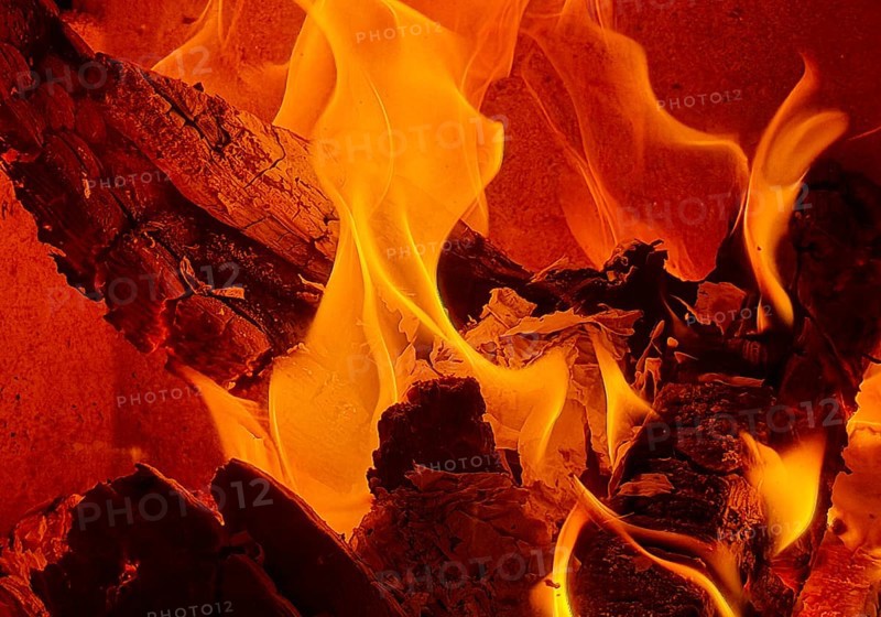 Burning logs in a fireplace, Witten, North Rhine-Westphalia, Germany