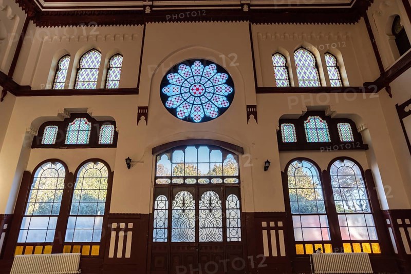 Istanbul, Turkey 10th November 2022 Beautiful stained glass windows inside a waiting room at Sirkeci train station, once the terminus of the Orient Express, Istanbul, Turkey