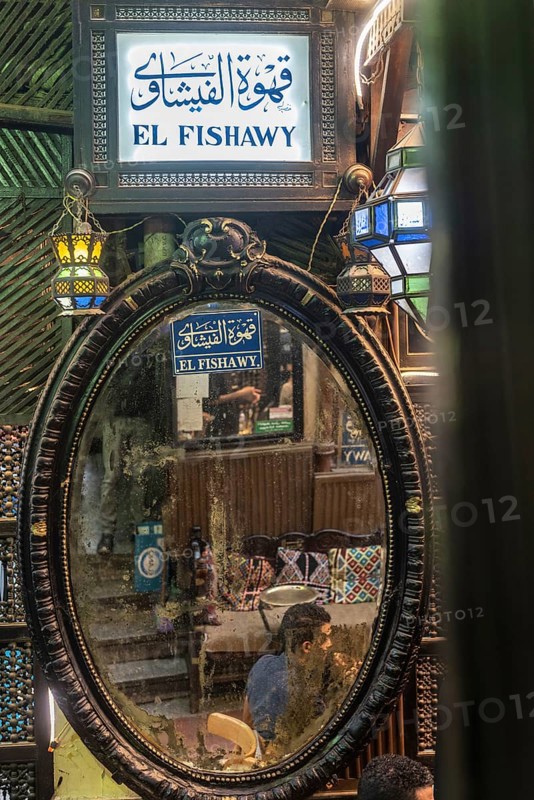 Cairo, Egypt. July 2nd 2024 One of the many mirrors inside El Fishawy coffee shop in Khan El Khalili Bazaar, Cairo, popular with artists and intellectuals of Egypt