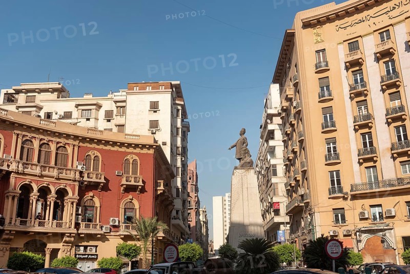Cairo, Egypt. July 1st 2024 Mustafa Kamel Square and the European style architecture of Kasr el Nil Street and Downtown Cairo, Egypt