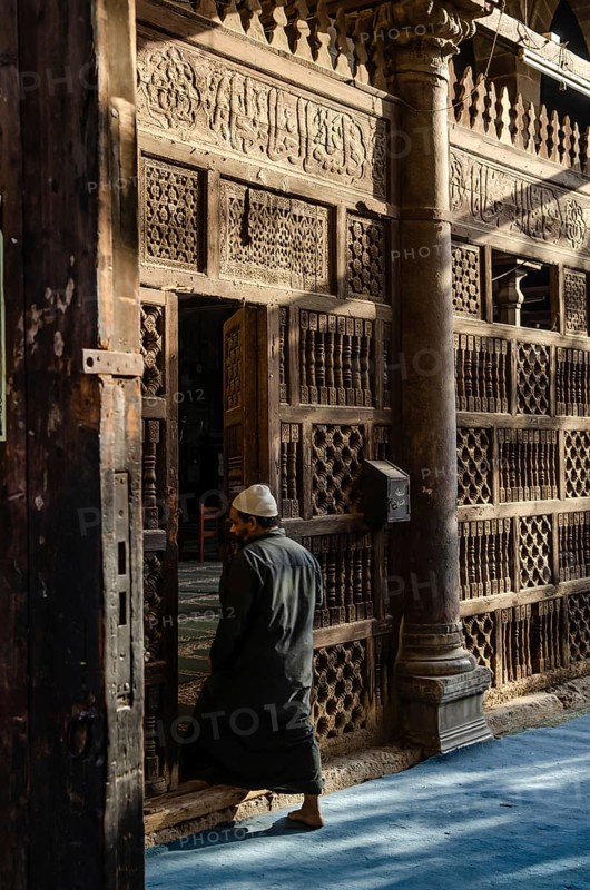 Cairo, Egypt. November 1st 2011 Arabesque and Arab calligraphy design inside an old Cairo Mosque, Darb el Ahmar, Egypt
