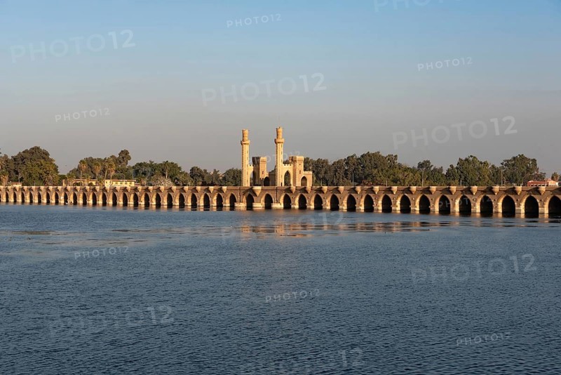 Qanater, Nile Delta. Egypt. December 18th 2022 El Qanater Barrage, on the River Nile at the Delta Barrages, the Nile River divides into the Damietta and Western Rosetta branches