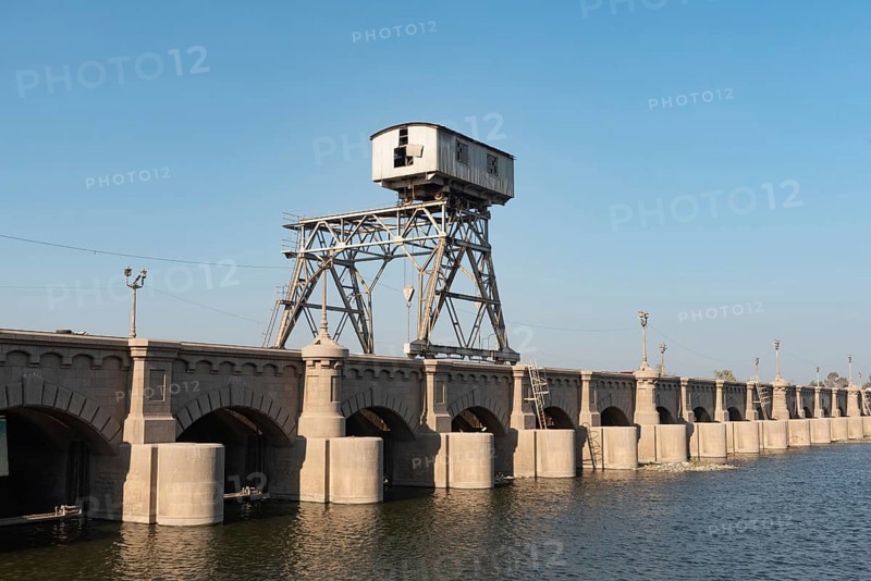 Qanater, Nile Delta. Egypt. December 18th 2022 The El Qanater Barrage, on the River Nile at the Delta Barrages, the Nile River divides into the Damietta and Western Rosetta branches