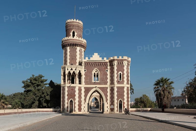 Qanater, Nile Delta. Egypt. December 18th 2022 Architecture of the El Qanater Barrage, on the River Nile at the Delta Barrages, the Nile River divides into the Damietta and Western Rosetta branches