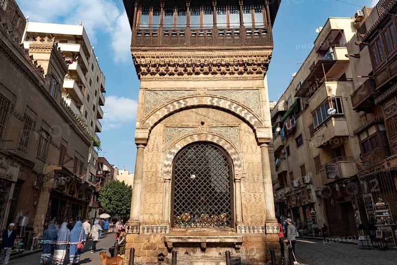 Cairo, Egypt. December 21st 2022 Sabil-Kuttab of Katkhuda, a fine example of restored Ottoman and Mamluk architecture along Al Muizz street in the old part of Islamic Cairo, Egypt