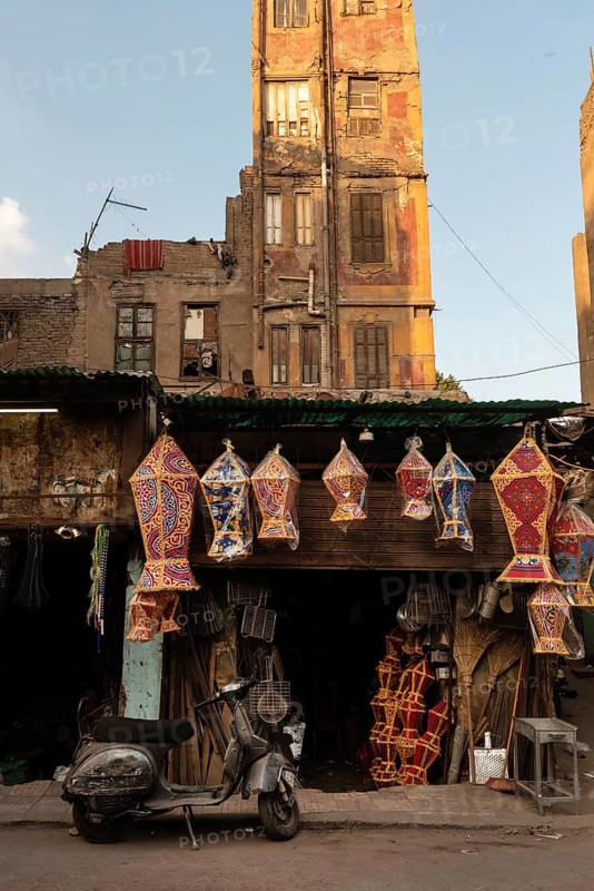 Cairo, Egypt. December 5th 2022 Traditional Egyptian ramadan lamps for sale at a workshop in the old part of Islamic Cairo, Egypt
