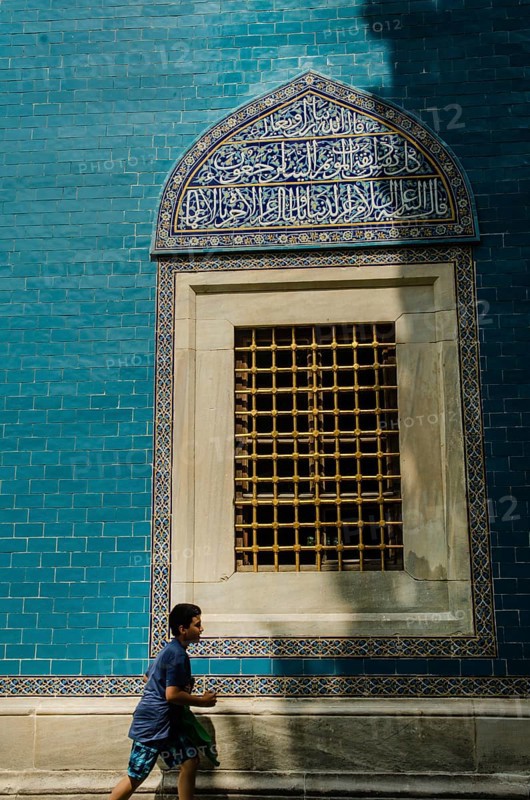 Bursa, Turkey. April 21st 2014 The blue tiled exterior of the Yesil or Green Mosque, Bursa city, Turkey