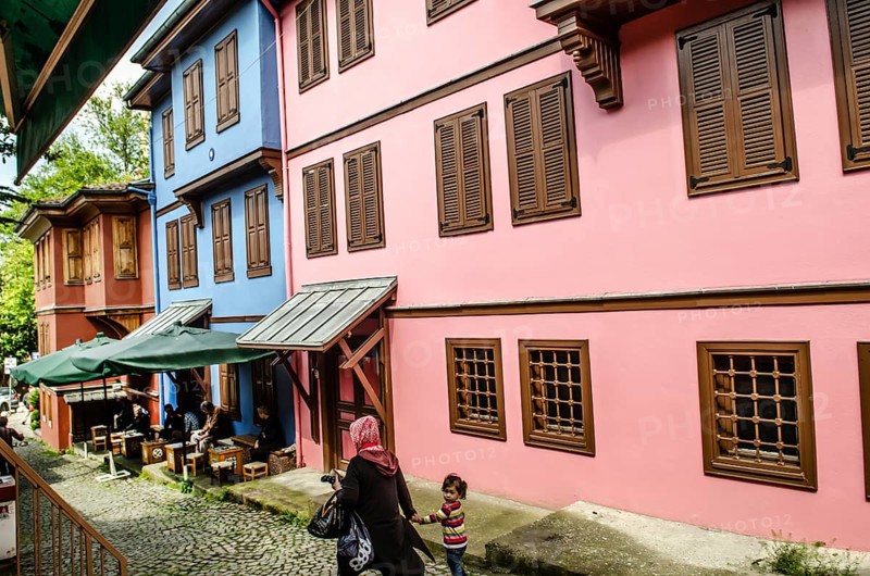 Bursa, Turkey. April 21st 2014 Pretty coloured houses along a side street in Bursa City, turkey