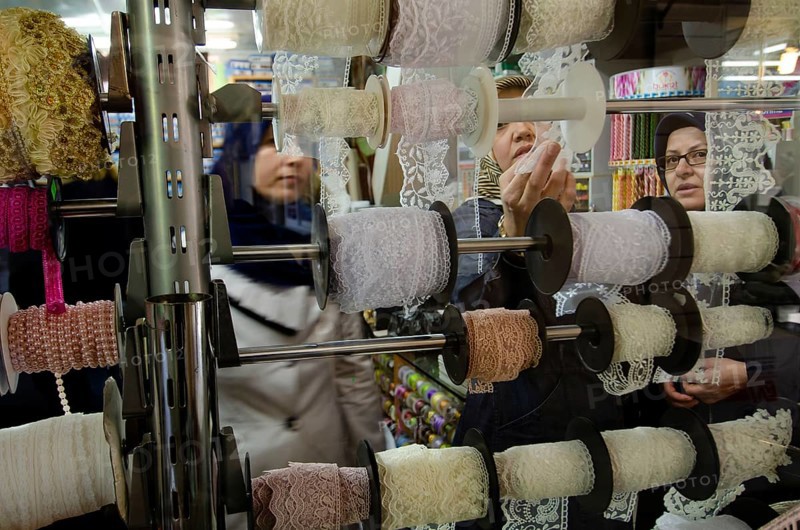 Bursa, Turkey. April 21st 2014 Shopping for lace in the Bazaar, Bursa City, Turkey