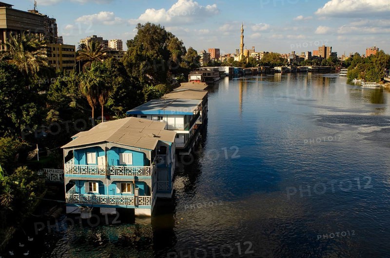 Cairo, Egypt. January 6th 2013 Floating House Boats on the River Nile, Zamalek, Cairo, Egypt