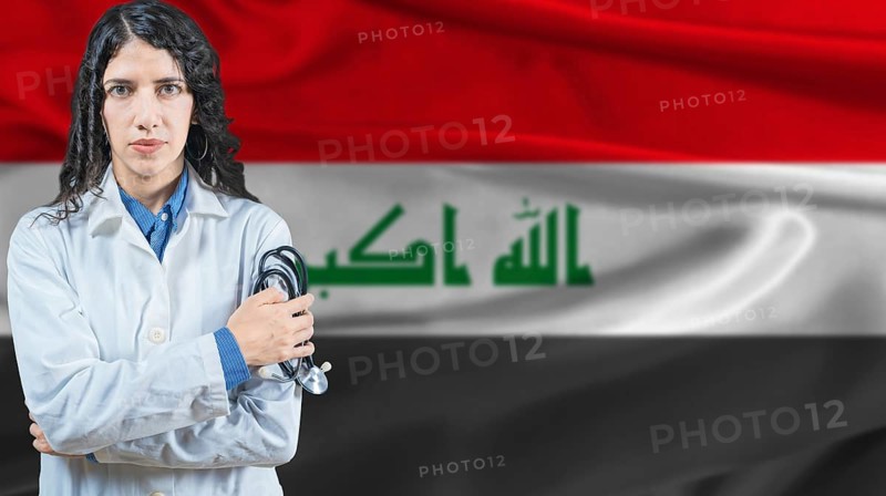 Iraqi national health system, Medical professional on Iraq flag background