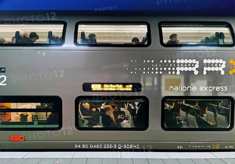 RegioalExpress RE 6, also known as the Rhine-Weser Express, from National Express at the main train station in the evening, Düsseldorf, North Rhine-Westphalia, Germany