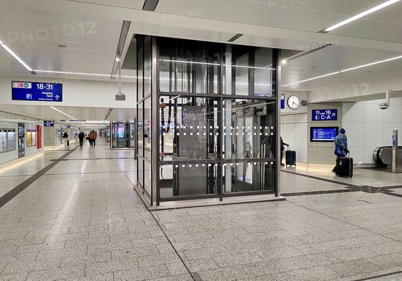 Bright pedestrian tunnel to the platforms after renovation work, central railway station, Dortmund, North Rhine-Westphalia, Germany