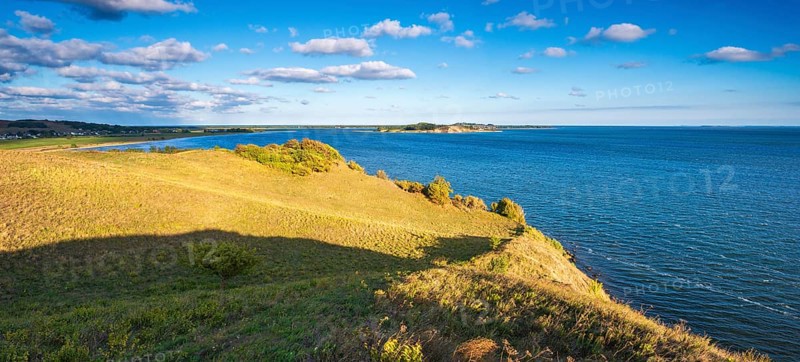 Hilly landscape in the Zicker Mountains, including Zicker Alps, view across the lagoon landscape to the Klein Zicker peninsula, Mönchgut nature reserve, Gross Zicker, Mönchgut peninsula, Rügen island, Mecklenburg-Western Pomerania, Germany