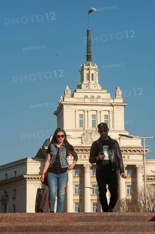Sofia, Bulgaria, June 4th 2019 Bulgarian People in front of the former Communist Party Building, Sofia, Bulgaria
